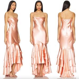 Lovers and Friends | NWT Julie Gown in Blush Pink Satin Maxi Dress Tiered Hem S